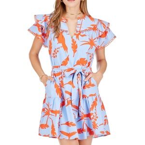 Joy Joy Blue and Orange Ruffle Sleeve Dress